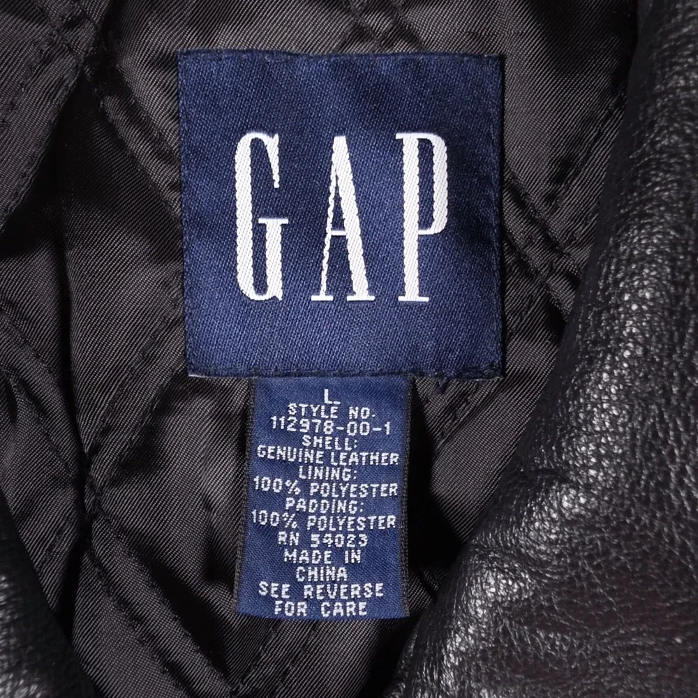 Vintage Gap Leather Harrington Bomber Jacket Mens Large Black Quilted Full Zip